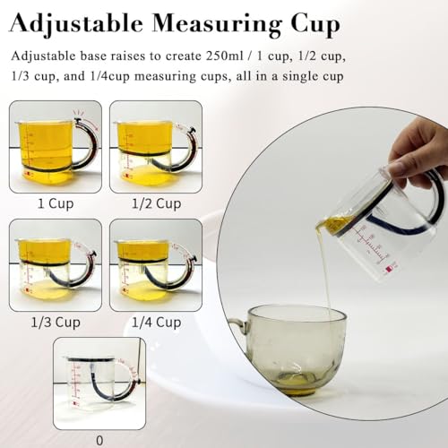 4-in-1 Adjustable Measuring Cup, Multi Measurings Cube Cups for Cooking and Baking with Oz/Ml Dual Markings, Scraper-Style Seal Base, Space-Saving Easy to Clean