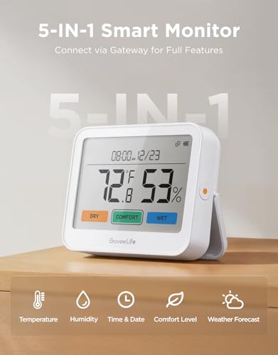 GoveeLife Bluetooth Thermometer Hygrometer, Temperature and Humidity Monitor with App Notifications, Large LCD Display, Indoor Thermometer for Home Baby Room Greenhouse 1-Pack - style: 1 Pack