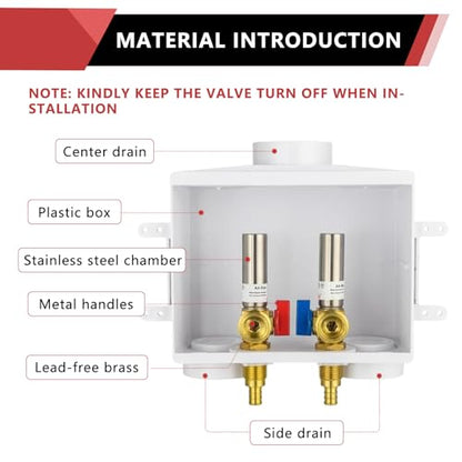 EFIELD Double Drain1/2 Inch PEX Crimp Connection x 3/4 Inch MHT Washing Machine Outlet Box with Stainless Steel Water Hammer Arrestor,(WM046) - size: Crimp Stainless Steel, style: Standard