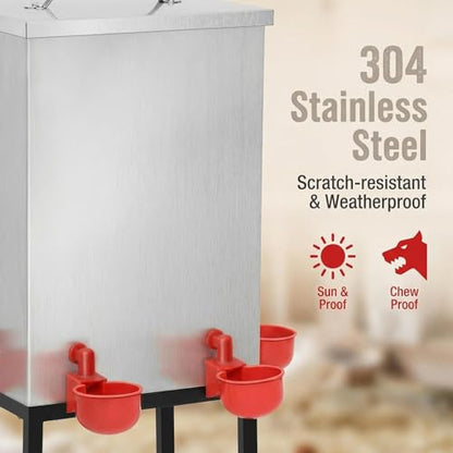 3 Gallon Chicken Waterer with Cups & Nipples, Stainless Steel Poultry Waterer for Backyard Coop, No-Spill, Easy to Clean, Ideal for Chickens, Ducks & Small Farms
