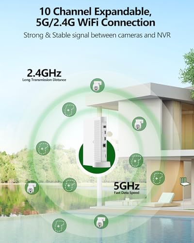 Solar Cameras Wireless Outdoor, 4MP Home Security Camera System, No Subscription, 360° Pan & Tilt, Color Night Vision, 5G & 2.4G WiFi, 500GB HDD 10CH NVR, Motion Detection for Farm Ranch Home