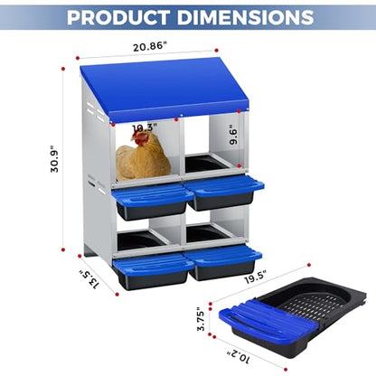 Garvee Metal Chicken Nesting Box - Automatic Roll-Away Egg Tray - 4-Compartment Double Layer, Galvanized Steel, Easy to Clean, Wall Mount or Freestanding, Blue - color: Blue, size: 4 holes 2 Tire