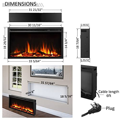 LegendFlame 33" W Austin in Wall Recessed & Wall Mounted Electric Fireplace… - size: 33" x 18.9"