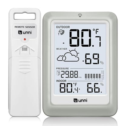 Wireless Weather Stations, with 330ft Range Sensor and Adjustable Backlight Inside Outside Monitor (White) - color: White+Grey