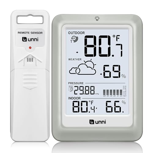 Wireless Weather Stations, with 330ft Range Sensor and Adjustable Backlight Inside Outside Monitor (White) - color: White+Grey
