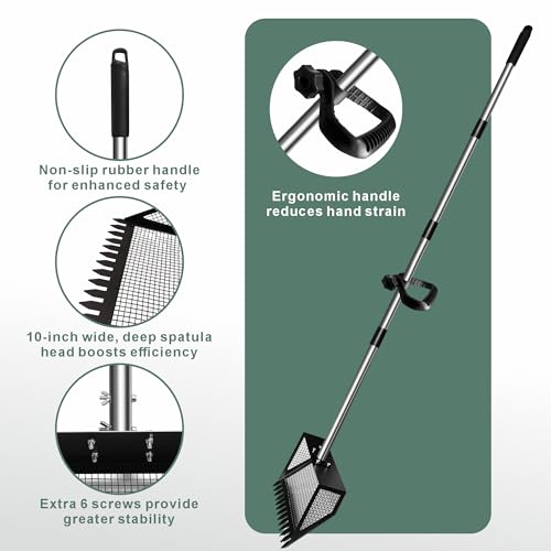 10" Chicken Poop Scooper & Rake Pooper Scooper Head for Sand Chicken Litter Scoop with Handle Litter Sifting Shovel with 29" to 56" Adjustable Handle Chicken Coop Accessories Tool for Clean
