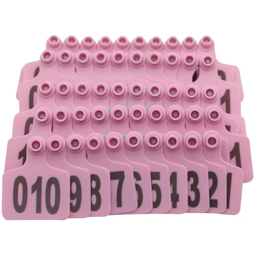 100 Sets Livestock Ear Tags Identification Tags Round Shape 1-1000 Numbered with 1 PCS Pliers Applicator for Goats Sheep Pigs Dogs Red Livestock Ear Tag Blank Tags-Pink||1-100 - color: Pink, size: 1-100