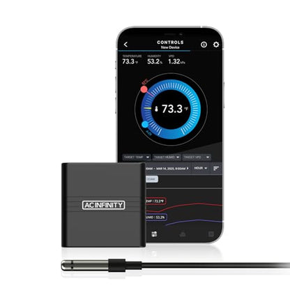 AC Infinity Mini Temperature Humidity Smart Hygrometer A1 Bluetooth App Monitor, Climate Gauge Thermometer Sensor Probe for Basements, Guitar Rooms, Grow Tents & Greenhouses - style: Ranged Sensor, Compact