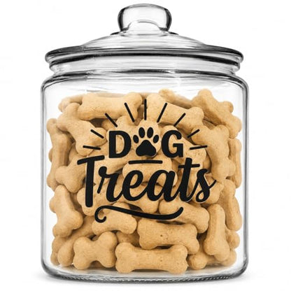 kitchentoolz 1-Gallon Glass Dog Treat Container Airtight – Large Countertop Dog Cookie Jar with Lid for Dog Treat Storage, Decorative Treat Jar & Dachshund Accessories - size: 1 Gallon