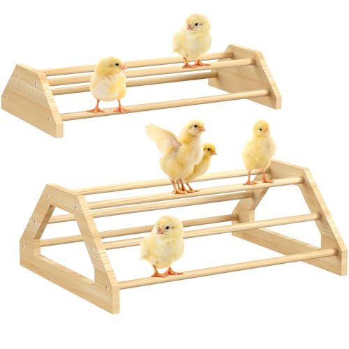 Pawaboo Chick Perch, 2 Pack Wooden Chicken Roosting Bars, Large & Small 2 Sizes Chick Perches Toy for Coop and Brooder, Chicken Roosts and Perches Stand for Chicks Ducklings Quails - color: Wood