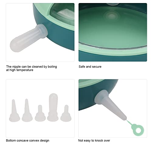 Pet Nipple Feeder with 5 Silicone Nipples, Small Pet Milk Bowl for Rabbits Puppy Kitten, Food Grade Simulated Nursing Bowl with Protective Cover, Easy to Use Milk Feeding Device fo