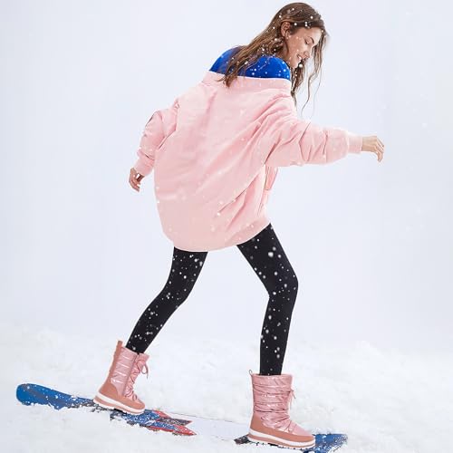Waluzs Snow Boots for Women Fur Winter Boots Waterproof Ski Boots Women's Mid Calf Boots Furry White Lace up Boots with Zipper - color: Pink, size: 10
