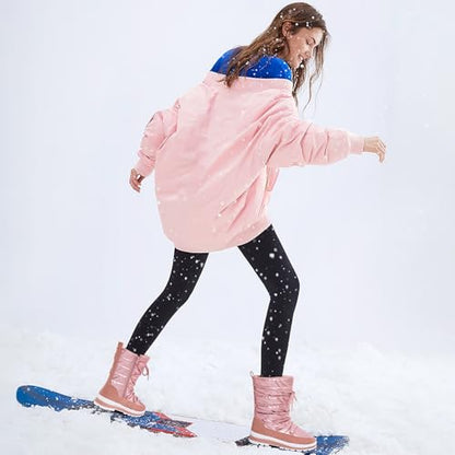 Waluzs Snow Boots for Women Fur Winter Boots Waterproof Ski Boots Women's Mid Calf Boots Furry White Lace up Boots with Zipper - color: Pink, size: 11