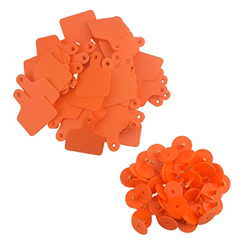 WMYCONGCONG 100 Sets Livestock Identification Blank Ear Tags Orange Livestock Ear Tag Blank Tags for Goats Sheep Pigs Hogs Cows Cattle Calf Horse (Orange) - color: Orange