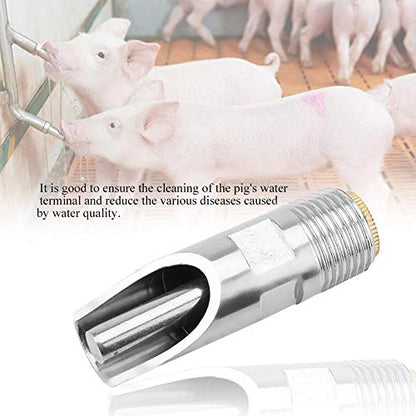 Automatic Pig Drinkers, 5 Pieces Thread Stainless Steel Automatic Pig Nipple Fountains Waterers with Copper Hat Duck Nozzle for Sows Piglets Drinking Water