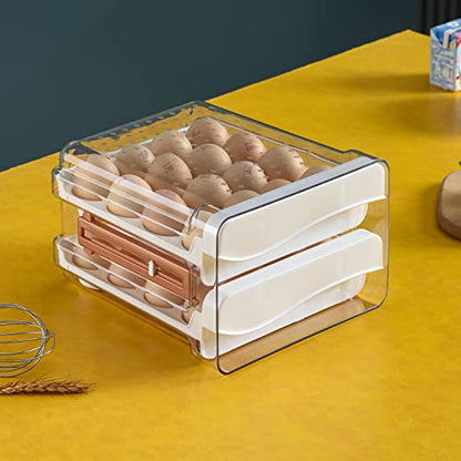 Sooyee 32 Capacity Egg Holder for Refrigerator with Time Scale,Egg Container for Refrigerator,2 Drawers Egg Storage Container/Organizer/Bin - size: 32 Capacity