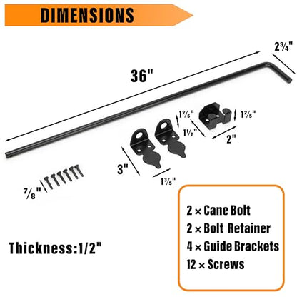36" Heavy Duty Cane Bolt Gate Drop Rod-Steel Gate Ground Latch Designed for Wood Metal Vinyl Gates or Double Doors Fence Applications-2 Pack - size: 36 Inch-2 Pack