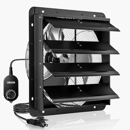 VEVOR 18'' Exhaust Fan, Wall Mounted Attic Fan with Variable Speed controller, 2200 CFM, Automatic Shutter, Ventilation and Cooling, Black - size: 18 Inch Fan w/ Speed Controller