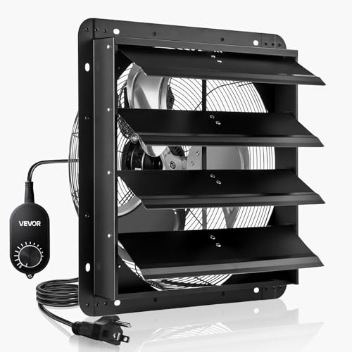 VEVOR 18'' Exhaust Fan, Wall Mounted Attic Fan with Variable Speed controller, 2200 CFM, Automatic Shutter, Ventilation and Cooling, Black - size: 18 Inch Fan w/ Speed Controller