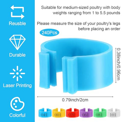 240 Pcs 20mm Plastic Chicken Leg Bands, Color-Coded Leg Bands for Chickens & Farmers