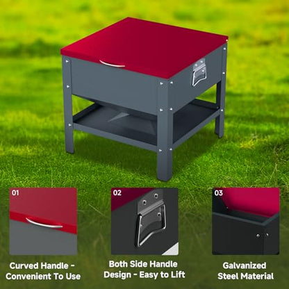 Automatic Chicken and Duck Feeder, 80 LBS Capacity Metal Chicken Feeder, Weatherproof Outdoor Gravity Feeding Barrel, No-Waste Feeder for Backyard Flock (Red) - color: Red