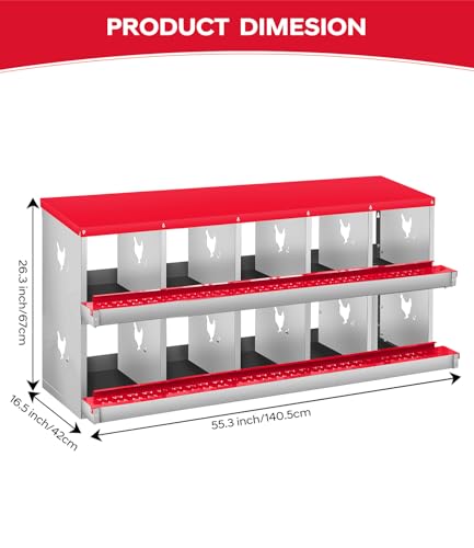 Garvee Chicken Nesting Box, 10 Compartment Metal Nesting Box,Wall Mount Chicken Nesting Boxes for Laying Eggs,Easy Egg Collection,10 Room Nest Boxes for Chickens - size: Red 10 Compartment