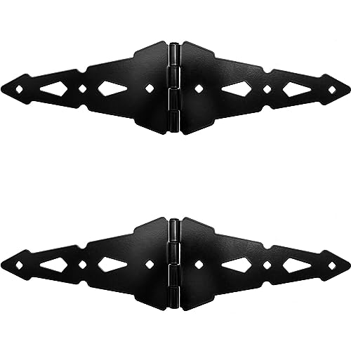 Black Western Style Wood Gate Hinges - 10” Strap Hinge Kit for Fences, Heavy Duty Gate Hardware
