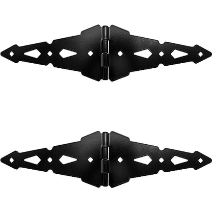 Black Western Style Wood Gate Hinges - 10” Strap Hinge Kit for Fences, Heavy Duty Gate Hardware
