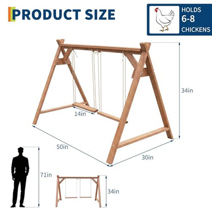 Wooden Chicken Roosting Bars with 2 Swings, 50"x30"x34" Chicken Coop Toy for 6-8 Chickens, Weather-Resistant Poultry Perch for Chickens' Exercise & Natural Behavior, Indoor/Outdoor Use