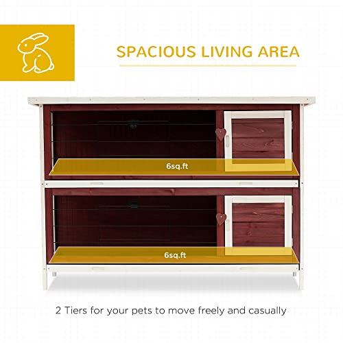 PawHut 54" 2-Story Rabbit Hutch Bunny Cage with Openable Roof, No Leak Tray and Fun Enclosed Run, for Rabbits, Chickens, Ducks, Indoor/Outdoor