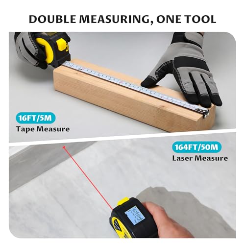 Lichamp Laser Tape Measure, 164ft Class II Laser Distance Meter (0.49mW Red Laser) and 16ft Manual Tape Measure