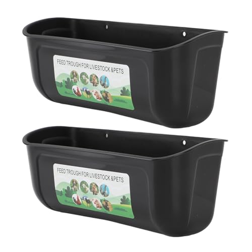 Qinlorgo 2 Pack Chicken Feeder, 5.5 Quart Hanging Fence Feed Trough, Clips with Livestock Waterer, Ideal for Goats, Ducks, Sheep, Piglets, Deer & Poultry (Black) - color: Black