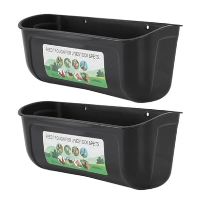 Qinlorgo 2 Pack Chicken Feeder, 5.5 Quart Hanging Fence Feed Trough, Clips with Livestock Waterer, Ideal for Goats, Ducks, Sheep, Piglets, Deer & Poultry (Black) - color: Black
