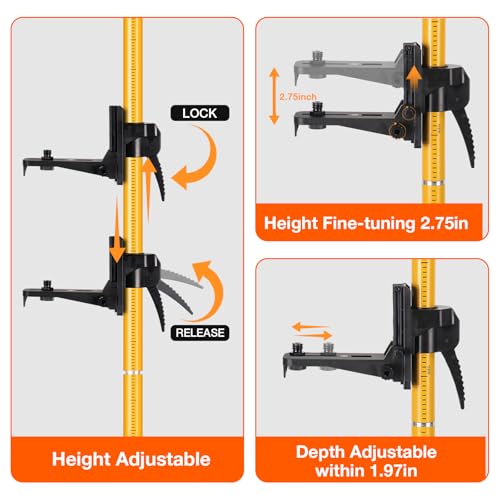 12Ft Telescoping Laser Level Pole with Tripod - Adjustable Laser Stand with Dual Thread Adapter (1/4"-20 & 5/8"-11) for Rotary and Line Lasers, Includes Carrying Case & Bubble Level(Yellow) - color: Yellow