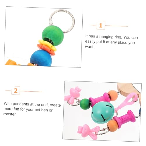 Sosoport Rooster Chicken Mirror Toy Bell Pendant for Cage Interactive Wooden Pet Supplies for Hens Reduces Boredom and Encourages Playfulness