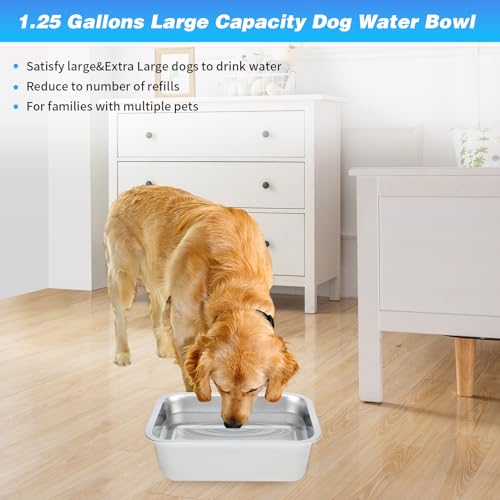 Bwogue Extra Large Dog Water Bowls - 1.25 Gallons, Stainless Steel, High Capacity for Large & X-Large Dogs - color: 1 Bowl, size: 1.25 Gallons