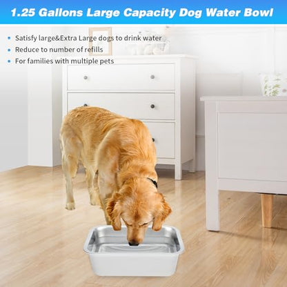 Bwogue Extra Large Dog Water Bowls - 1.25 Gallons, Stainless Steel, High Capacity for Large & X-Large Dogs - color: 1 Bowl, size: 1.25 Gallons