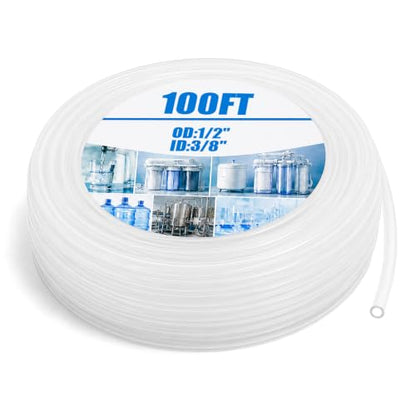 Nuanchu 100ft Polyethylene Tubing, 1/2" Od, 3/8" ID, 1/16" Wall Polyethylene Tubing Food Grade White Translucent Hose for Water, Beverage Pump, Homebrew, Brewing - size: 1/2" Od, 3/8" Id, 1/16" Wall
