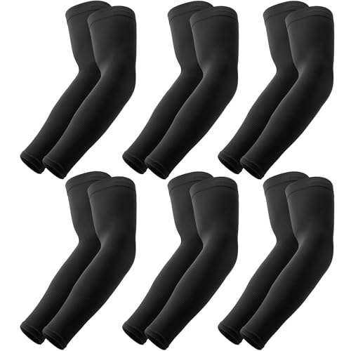 OutdoorEssentials UV Sun Sleeves for Men & Women, Cooling Arm Sleeves UPF 50+ | Golf, Tattoo Cover Up, Sun Protection - color: (6 Pairs): 6 Black