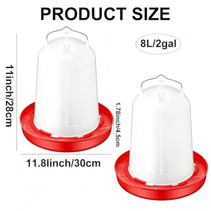2-Pack 2 Gallon Plastic Poultry Gravity Chicken Waterer | Automatic Gravity Drinker Kit for Baby Chicks, Ducks, Turkeys, Coop & Outdoor Farm Use