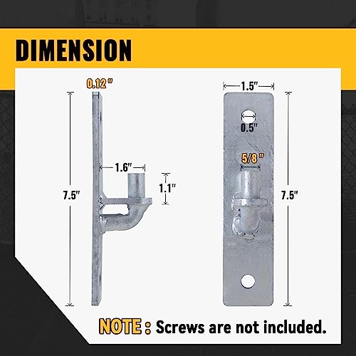 VIVIDA Wall Mount Gate Hinge 4 PCS, Heavy Duty Flat Back Farm Gate Hinge with 5/8" Pin, Chain Link Fence Parts, Galvanized Steel - size: 7.5" × 1.5" (4 PCS)