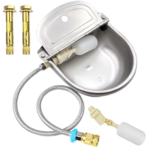 Automatic Animal Water Bowl with Float Valve, 304 Stainless Steel Livestock Water Dispenser for Dog Horse Goat Pig Cow Livestock Water Bowl Kit Includes Bowl, Pipe, 2 Valves, Quick Connector Adapter - size: Automatic Stainless Steel Waterer