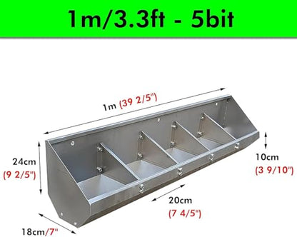 REMYS Portable Livestock Feeding & Watering Supplies, Stainless Steel Pig Food Trough for 5 6 8 10 Bit Piglet, Patio Sheds Pen Farms Pasture Pigs Feeder Hold Hay Feeds(1m/3.3ft 5bit) - size: 1m/3.3ft 5bit