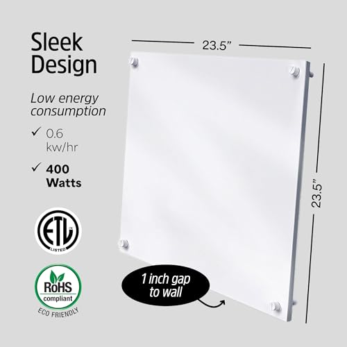 EconoHome Convection Wall Heater with Thermostat - 400W Electric Wall Mounted Space Heater Panel - Updated Model, 120V - Heats Rooms up to 120 Sq Ft - size: 400W