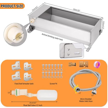 Automatic Livestock Water Trough, Animal Drinking Water Bowl Dispenser with Float Valve Kit,Self Filling Livestock Waterer Outdoor Extra Large Bowl for Dog Horse Goat Cow,Bundle