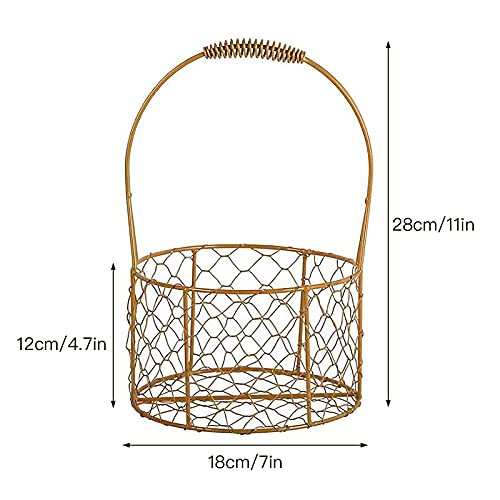 BestAlice 2 Pack Metal Wedding Basket with Handle, Portable Flower Basket, Rustic Flower Girl Basket, Gold Decorated Basket, Geometric Flower Girl Basket Gift Basket for Wedding Home Decor, Round