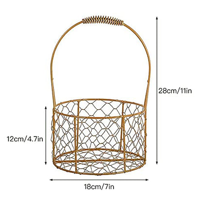 BestAlice 2 Pack Metal Wedding Basket with Handle, Portable Flower Basket, Rustic Flower Girl Basket, Gold Decorated Basket, Geometric Flower Girl Basket Gift Basket for Wedding Home Decor, Round