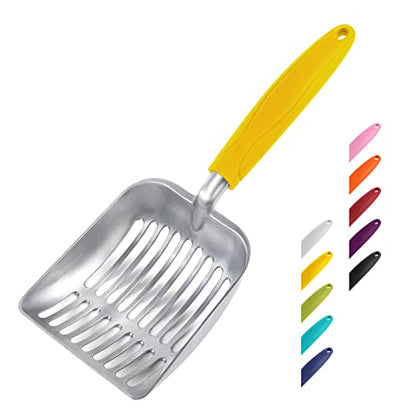 WePet Cat Litter Scoop, Aluminum Alloy Sifter, Kitty Metal Scooper, Deep Shovel, Long Handle, Poop Sifting, Kitten Pooper Lifter, Durable, Heavy Duty, for Litter Box - color: FLAT Aluminum \ #04 Yellow Handle, size: Small