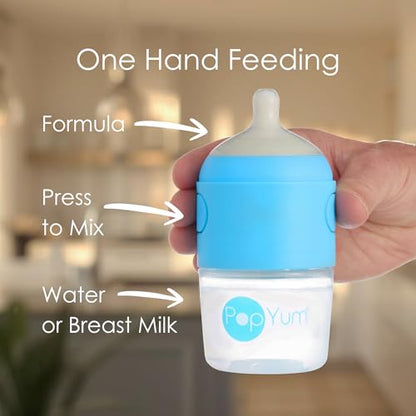 PopYum 5 oz Blue Anti-Colic Formula Making Baby Bottles, 3-Pack | #1 Slow Flow Nipples, 150 ml, BPA-Free, Natural Latch, Mixing Dispenser - color: Blue, size: 5 Ounce (Pack of 3)