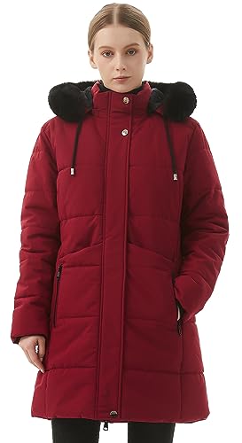 MOERDENG Women's Winter Puffer Coat Thicken Fleece Lined Down Jacket Waterproof Faux Fur Detachable Hooded Parka - color: Red, size: 3X-Large